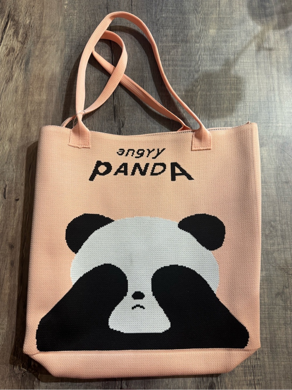 Angry Panda Graphic Tote Bag - Peach